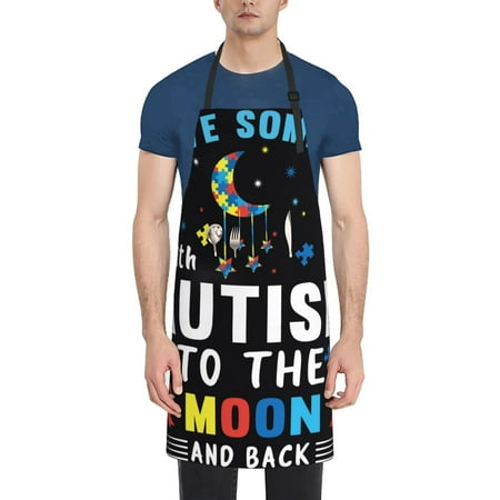 

Vsdgher I Love With Autism To The Moon And Back Waterproof Apron with 2 Pockets Kitchen Chef Aprons Bibs for Grooming Cooking Baking Painting Gardening