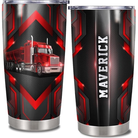 Personalized Truck Driver Tumbler Custom Name Trucker Travel Coffee Mug Stainless Steel 20oz 30oz Insulated Cup for Truckers Drivers Husband Men Dad Christmas Birthday Fathers Day Trucks Gift