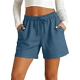 thumbnail image 2 of Only Moment Boho Summer Shorts Wrinkles in Wash Water Casual Elastic High Waisted Wide Leg Cute Dressy Beach Shorts 2026 Vacation Beach Clothes Navy,M, 2 of 9