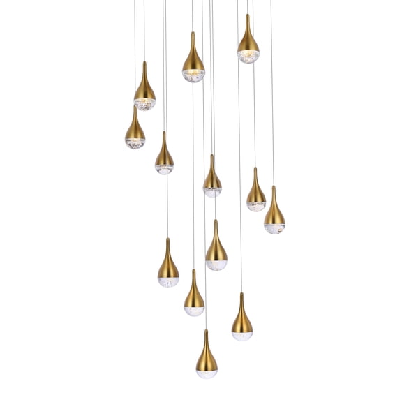 Elegant Lighting Amherst 30" 13-Light Metal/Glass Chandelier in Satin Gold/Clear