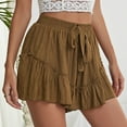 thumbnail image 3 of Women Casual Shorts Wide Leg Ruffle Hem Drawstring Elastic Waist Loose Shorts for Female Brown XL, 3 of 8