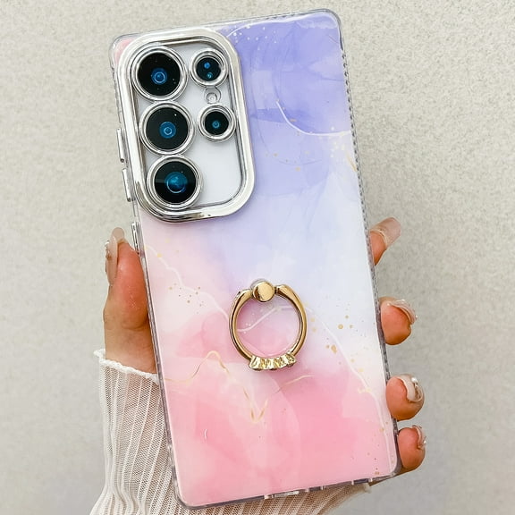 Marble Case for Samsung Galaxy S25 Ultra, Galaxy S25 Ultra Case for Girls Women, Slim Fit with Glitter Ring Holder Kickstand Bumper Soft TPU Shockproof Anti-Scratch Case Cover