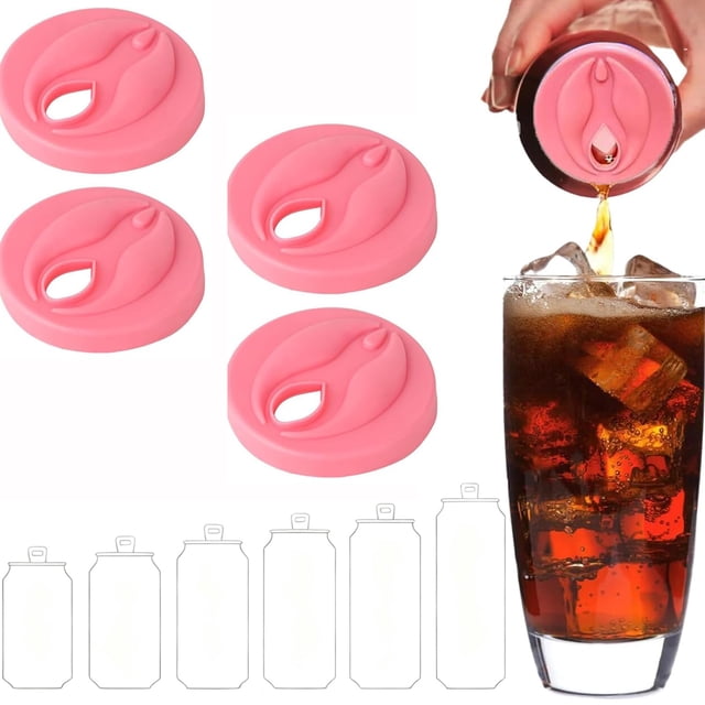 Tapas de silicona para latas de refresco QICWUOY, paquete de 4 reutilizables, color rosa