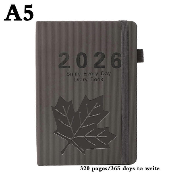 Daily Planner 2026: A5 Daily Scheduling Notebook With Maple Leaf Pu Leather Cover - Journal Planner Yearly Agenda Notebook