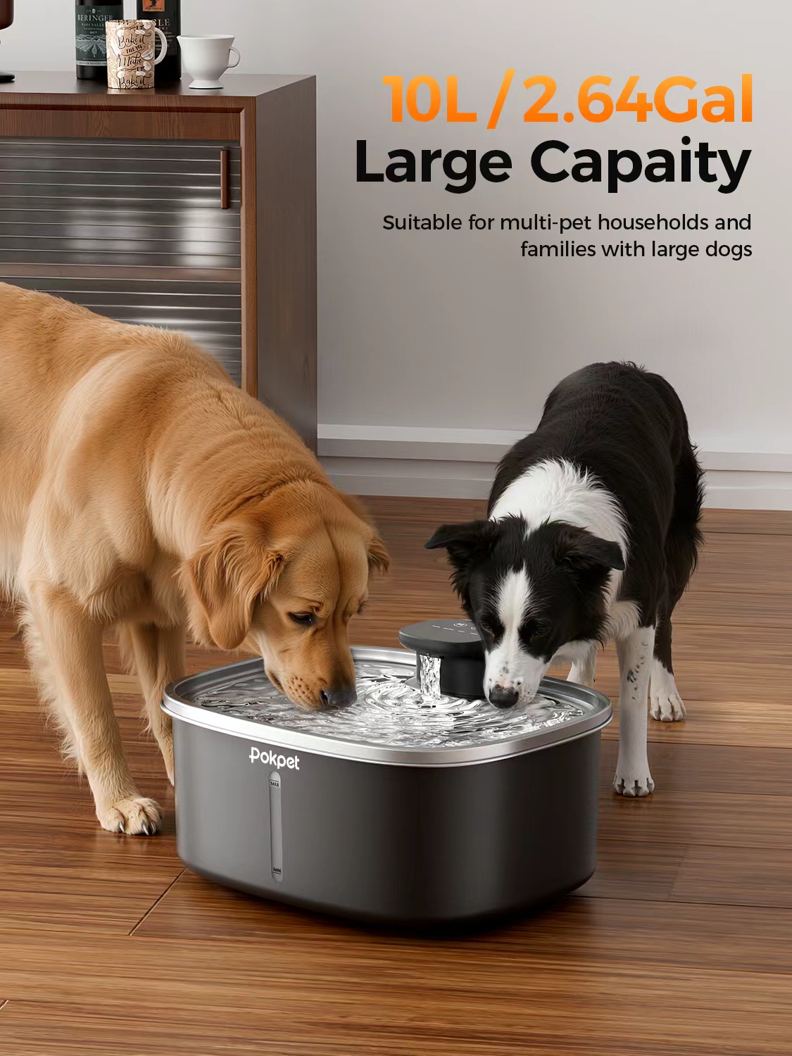 2.64 Gallon Large Capacity Automatic Dog Cat Water Fountain, Black