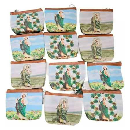 12 Pcs Saint St. Jude Baptism Party Favors Green Gifts Recuerdos Bautizo San Judas Tadeo Baptism Memorial Favors (Coin Bag)
