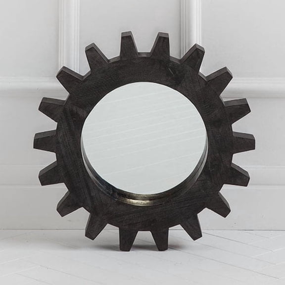 Mercana Sundance Cog 16.5" Round Black Wood Frame Mirror