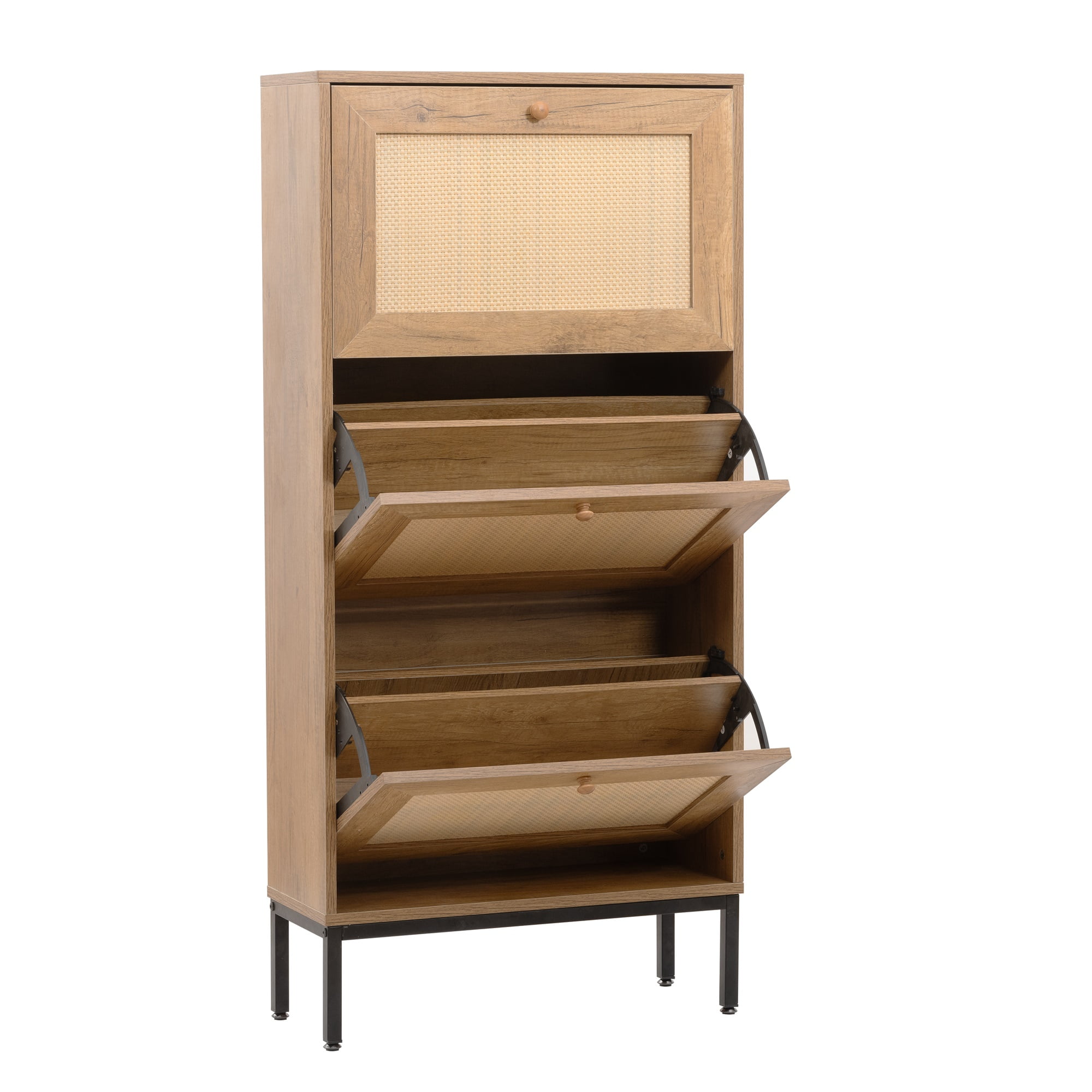 Kepooman Natural 3 Flip Drawer Shoe Cabinet, Rattan Shoe Rack Storage Organizerr with Metal Legs for Entryway Kepooman Natural 3 Flip Drawer Shoe Cabinet, Rattan Shoe Rack Storage Organizerr with Metal Legs for Entryway
