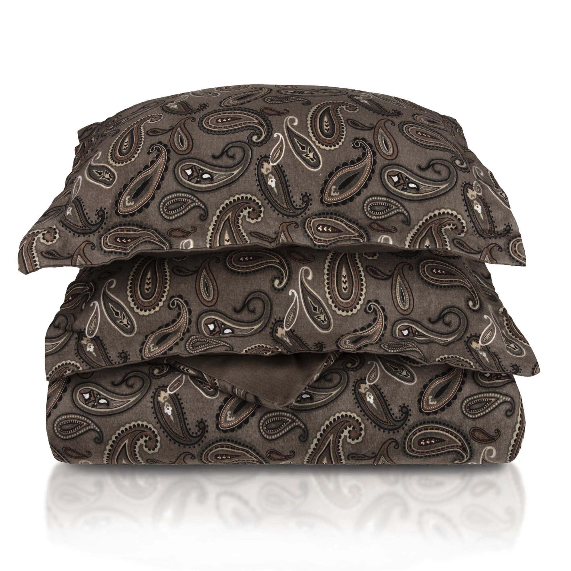 Superior Paisley Flannel Cotton Duvet Set, Full/ Queen, Charcoal