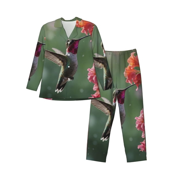 Balery Humming Bird 1 Pijama para Hombre de Dos Piezas con Manga Larga, Conjunto de Dormir y Descanso Suave con Bolsillos-X-Large