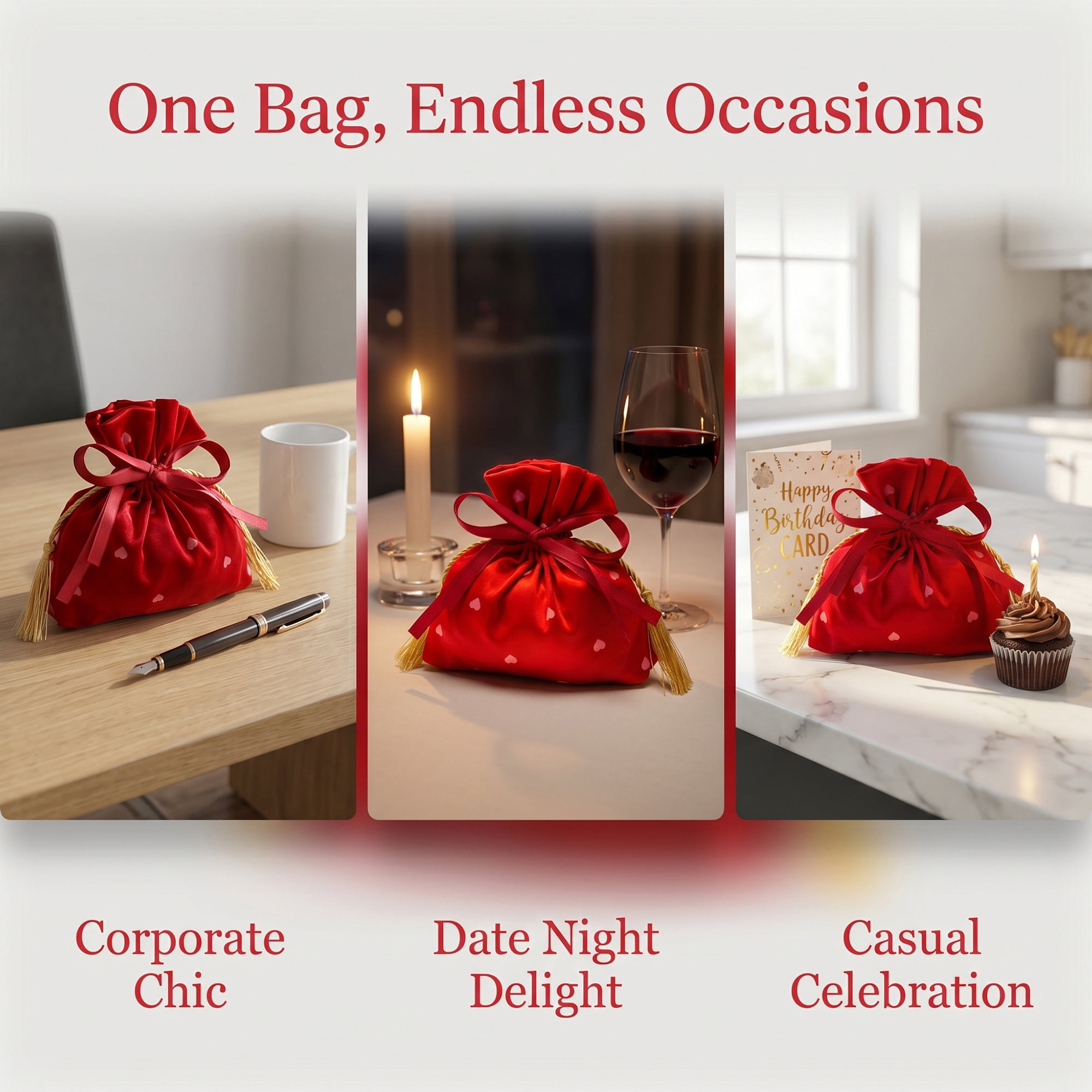 Unique Bargains 6Pcs Luxurious Thick Velvet Gift Drawstring Bags Red 5.9" x 1.2" x 5.9"