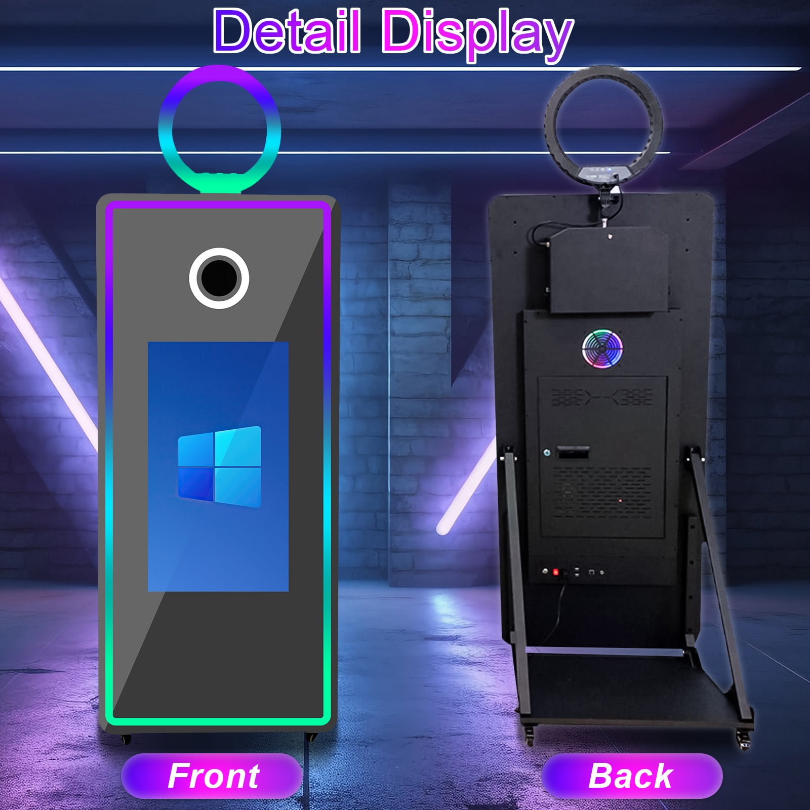 WideMeet 65''Portable Magic Mirror Photo Booth 32''Touch Screen with RGB Light Selfie Machine for Party