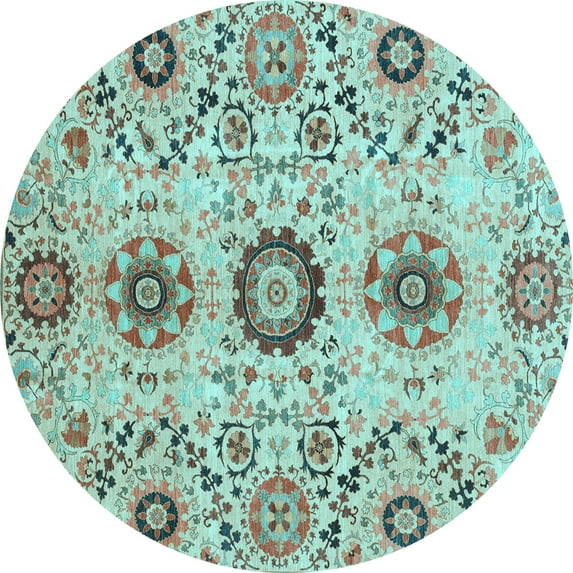 Ahgly Company Indoor Round Oriental Light Blue Modern Area Rugs, 4' Round