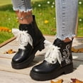 thumbnail image 3 of Women's Leather Lace up Combat Boots Platform Comfortable Lug Sole Chunky Casual Fall Winter Warm Motorcycle Booties a-Black Size 9, 3 of 7