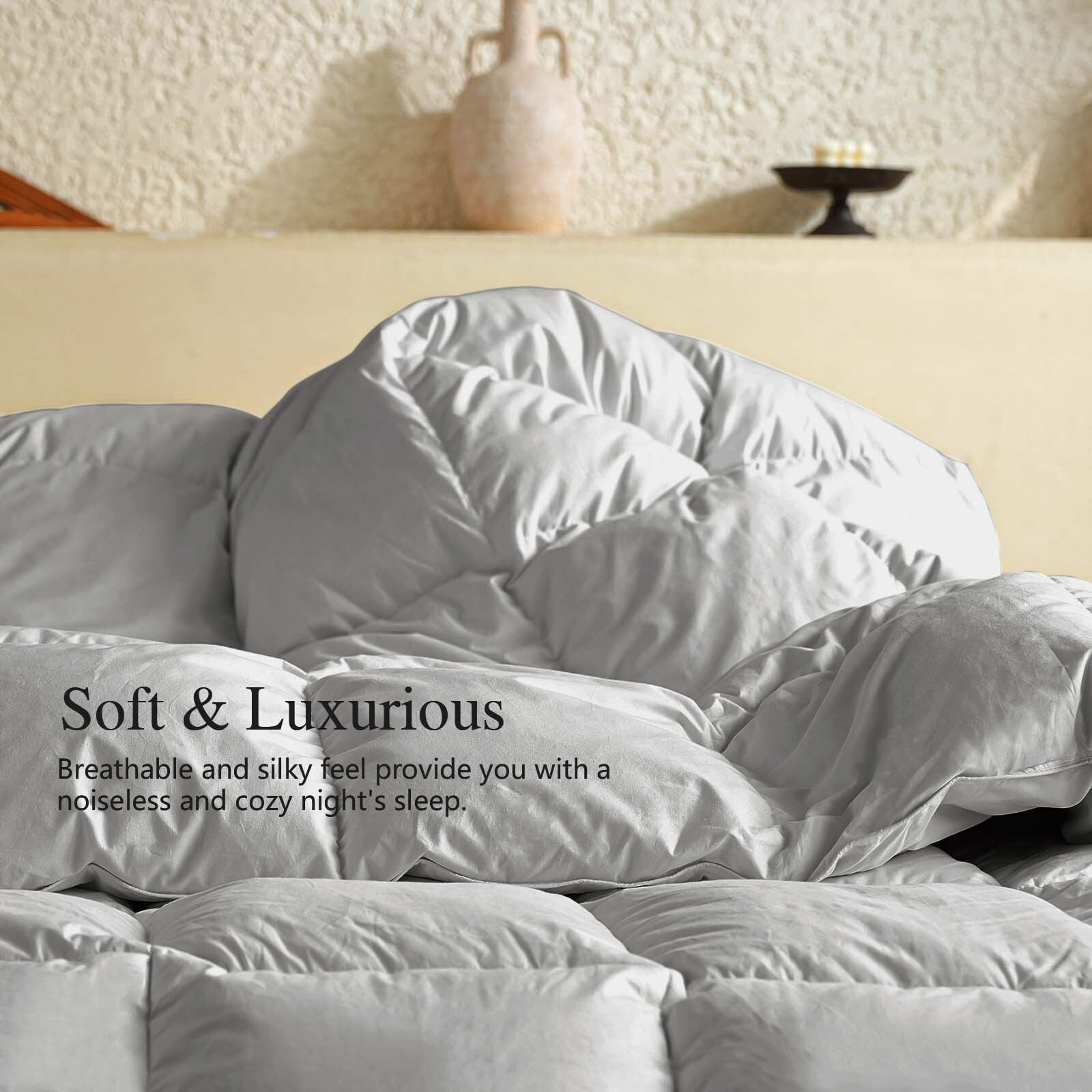 Teler Goose Down Comforter Queen Size, Extra Fluffy White Duvet Insert, Ultra-Soft, Breathable , All Season Hotel Luxury Bedding Comforters, 4 Corner & Center Loops , Light Gray