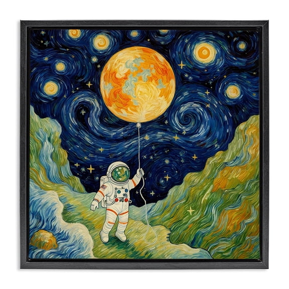 Impressionist Astronaut in Space Black Framed Floater Canvas Wall Art, design by Angie Hawke