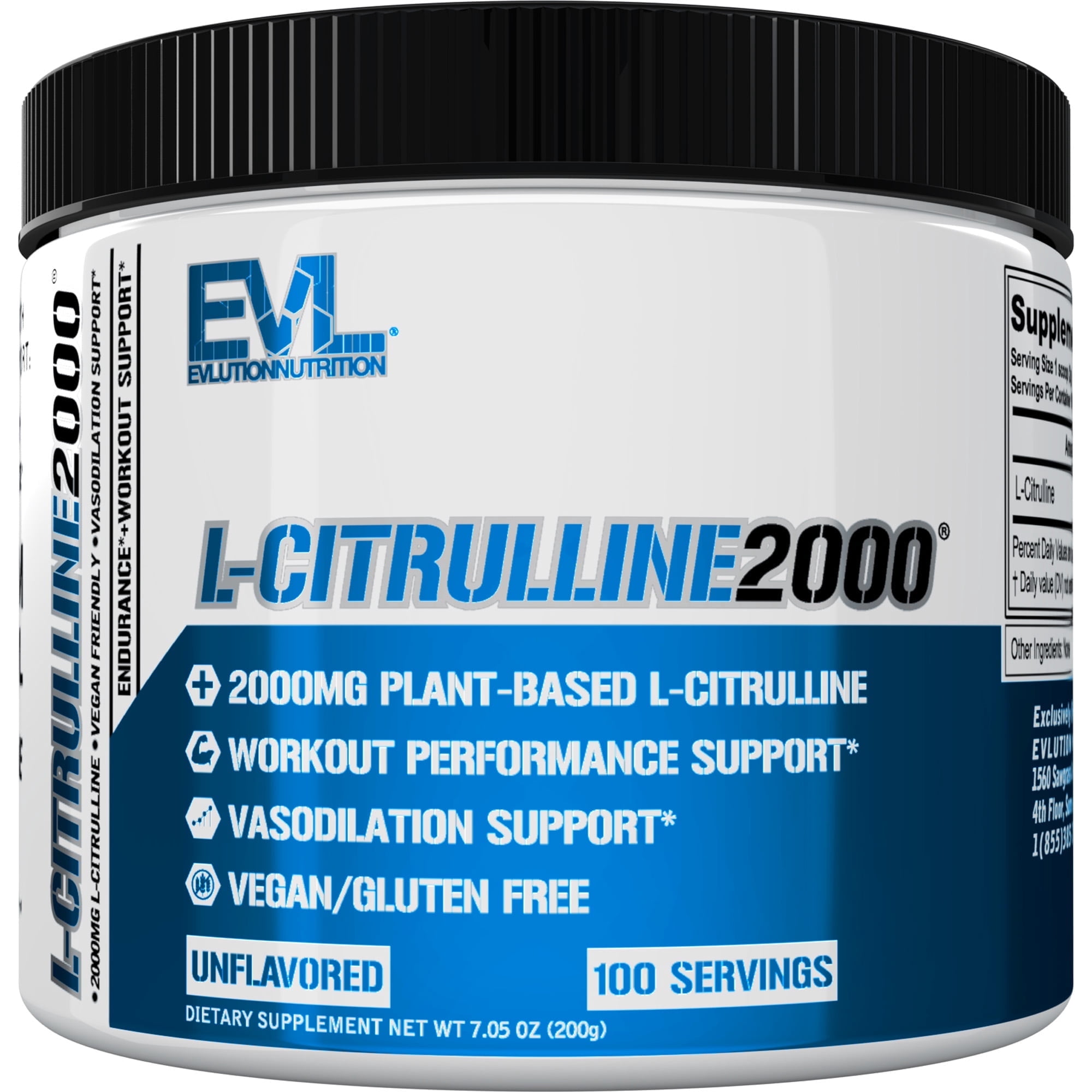 L Citrulline Powder 2000mg - EVLution Nutrition Plant Based Muscle Recovery Supplement Mix for Drink - Enhance Muscle Strength and Vascularity Powder for Men and Women