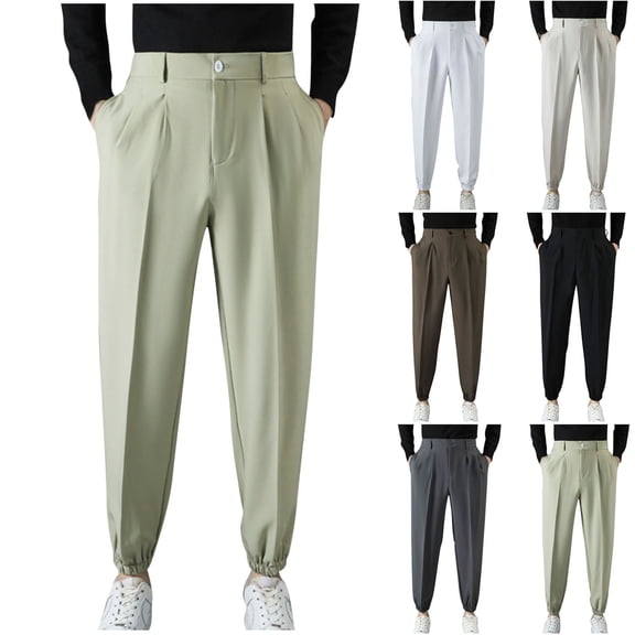 RYDCOT Men's Wide Leg Baggy Pants Zipper Fly Pleated Dress Pants Casual Business Suit Trousers with Pockets Slacks for Men White