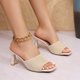 thumbnail image 4 of Sandalias Mujeres Sandalias de Deslizamiento Casuales Tacones de Mula de Punto con Costillas, Zapatos de Mujer Sandalias Casuales Vestidas Toe Abierto, 4 of 9