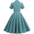 thumbnail image 2 of QLEICOM 1950's Dresses for Women Vintage, Contrast Suit Collar Cardigan Dress, Stretch Slim High Waist Swing Ball Dress, Christmas Lace Up Midi Dress, Audrey Hepburn Style Party Dresses Light blue M, 2 of 5