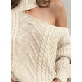 thumbnail image 7 of Cupshe Women's Cable Knit One Shoulder Pullover Sweater Mock Neck Cutout Drop Long Sleeve Causal Knitted Top, Sizes XS-XL, 7 of 7