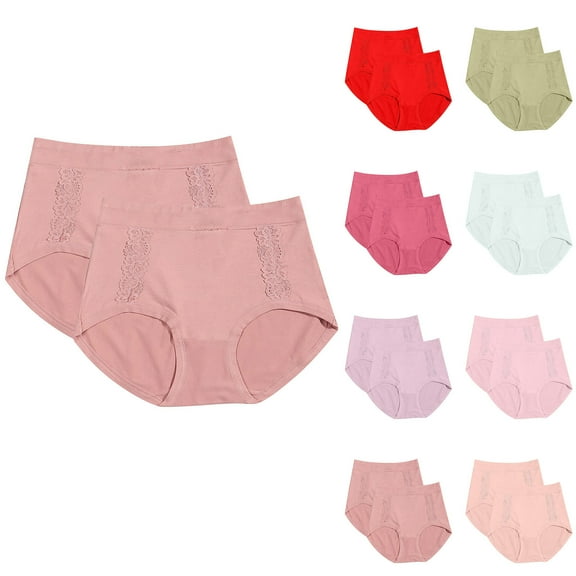 Fnooota Women's Underwear, 2 Pack Mid Waist Soft Breathable Womens Briefs Panties Pink Size Free Size