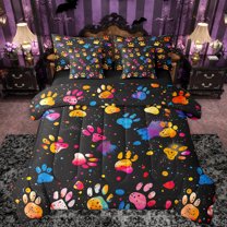 Manfei Cute Dogs Paws 7-Piece Twin Bedding Sets,Watercolor Graffiti Bedding Comforter Set,Colorful Splash Ink Sheet Sets For Girls Kids,Microfiber Bedroom Decor Reversible