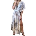 thumbnail image 3 of Uhndy Summer Maxi Dresses For Women Floral Print Boho Beach Long Dresses Casual Tunic Loose Split Batwing Short Sleeve Holiday Dress gray L, 3 of 6