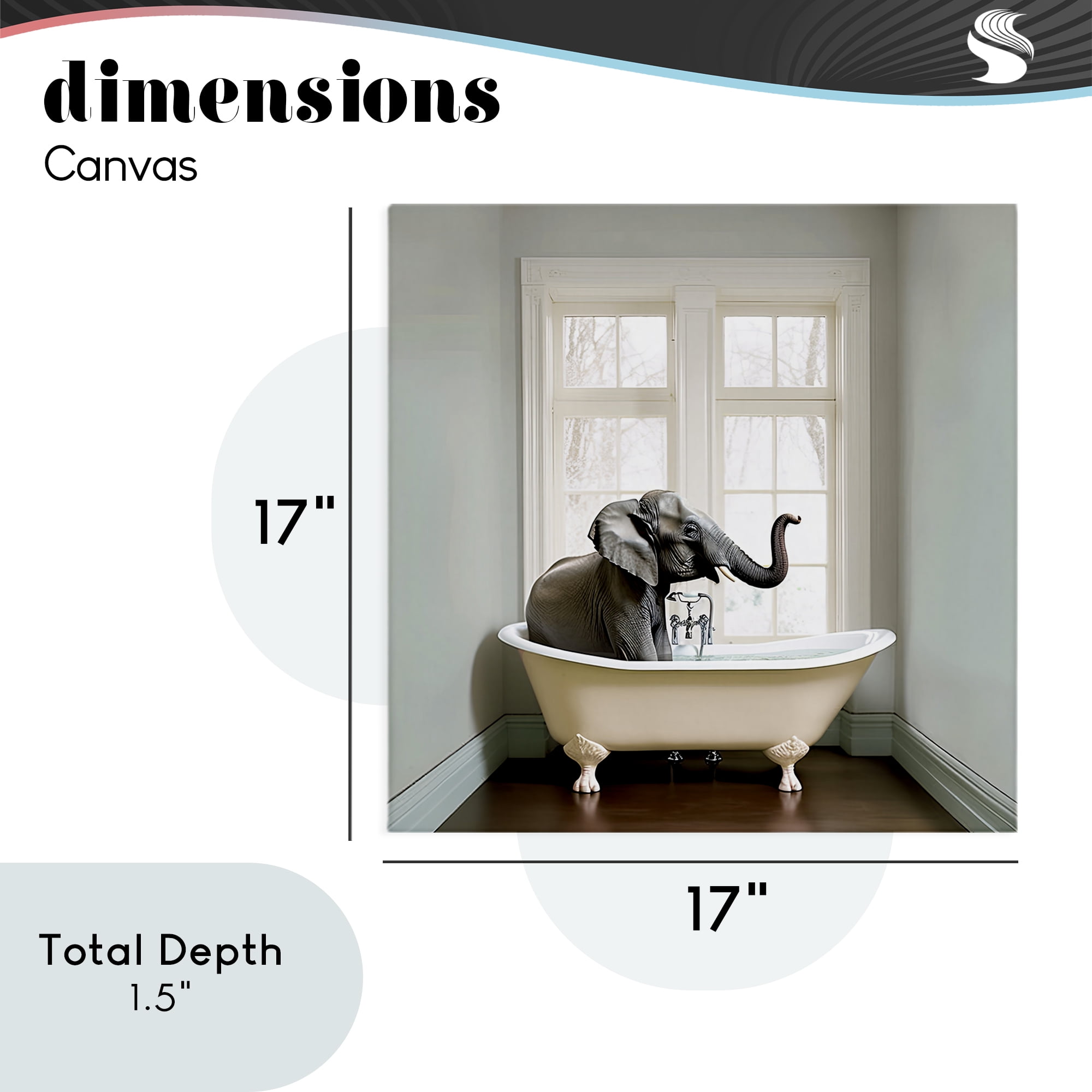 Minimal Elephant Bathtime Canvas Wall Art, design by Sasha