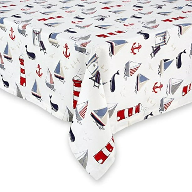 Cackleberry Home Nautical Ocean Cotton Fabric Tablecloth, 60 x 84 Oval ...