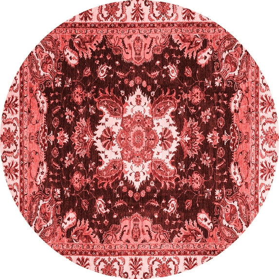 Ahgly Company Indoor Round Geometric Red Traditional Area Rugs, 5' Round
