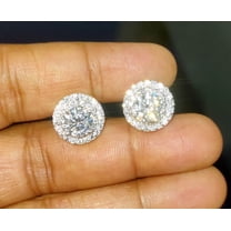New Jewels 2 Ct Round Cut Real Moissanite Women's Halo Stud Earrings 14k White Gold Plated