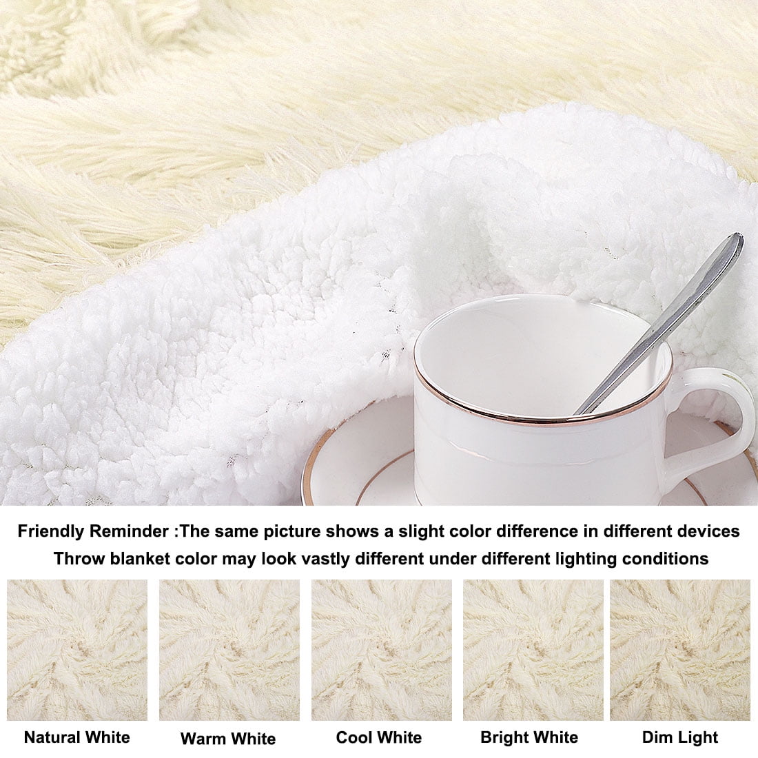 Unique Bargains Shaggy Faux Fur Soft Sherpa Blanket Beige Queen(90" x 90")