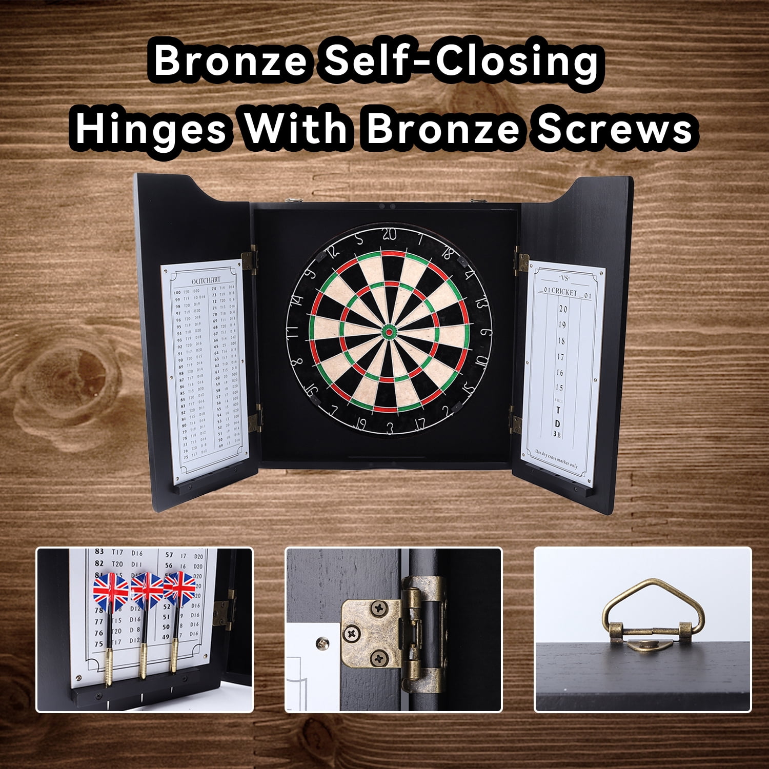 GSE Games & Sports Expert Solid Wood Dartboard Cabinet Set with Sisal Fiber Dartboard, Dart Scoreboard and 6 Steel Tip Darts for Target Game Indoor Game (Black)