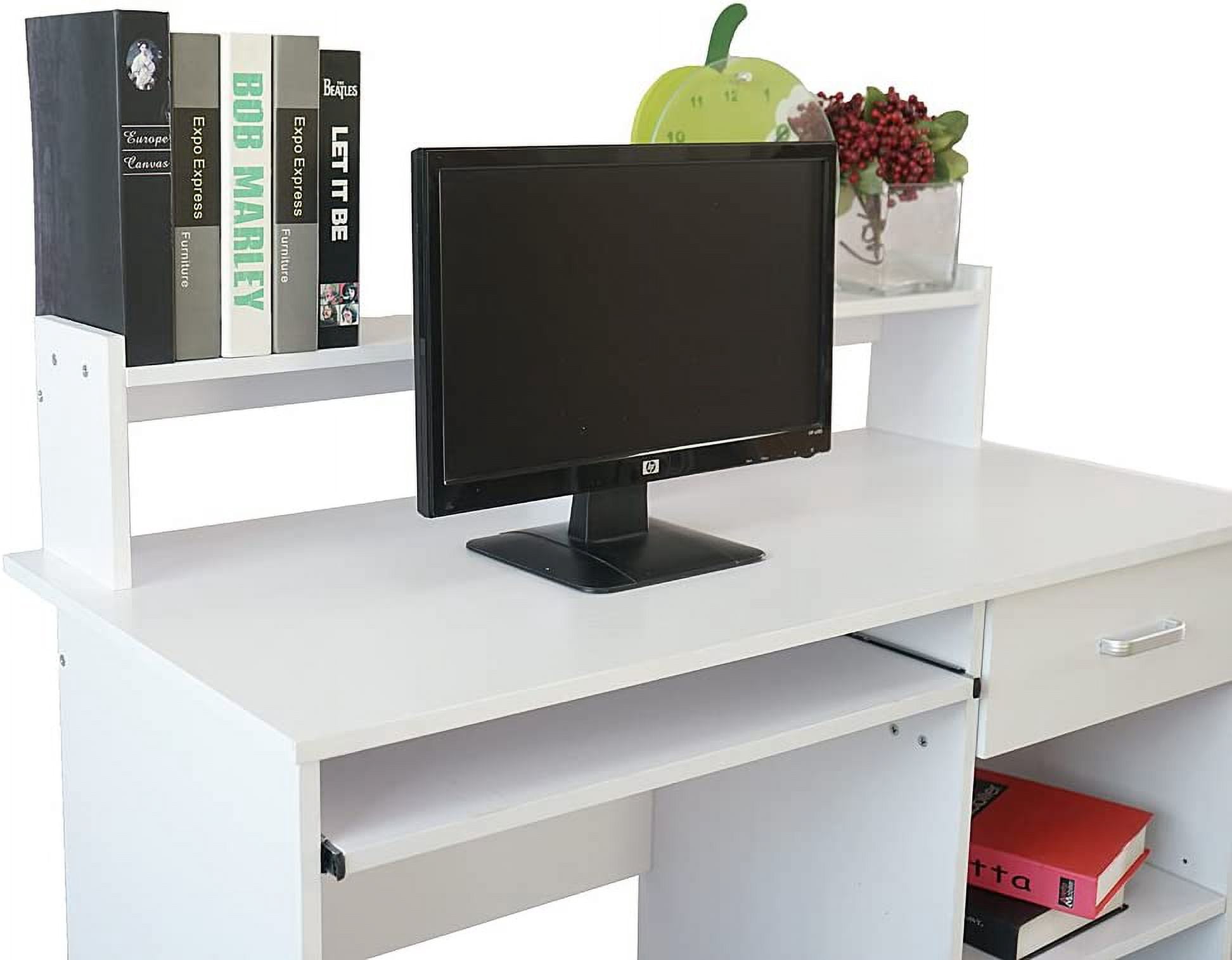 FCH Computer Desk, Multifunctional Workstation, w/Drawers, Keyboard Tray & Hutch, Modern Home Office Desks Suitable for Gaming, Studying, Home Office, White