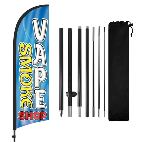 QSUM Smoke Shop Sign Feather Flag with Pole Kit,7FT Smoke Shop Decoration Display, Smoke Shop Business Sign,Smoke Shop Swooper Flag