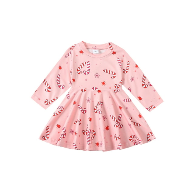 ZAXARRA Robe Princesse Douce pour Bébé Fille, Manches Longues, Imprimé Canne à Sucre, pour Fête de Noël