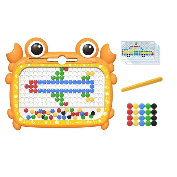 Magnetic Drawing Board Crab Style Safe Plastic Easy Operation Magnetic Dots Board with Pen Cards for Kids Ages 0 to 3 Orange Large Size