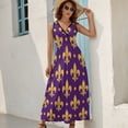 thumbnail image 5 of Purple Bright Mardi Gras - Fleur De Lis Dress Fashion Boho Beach Long Dresses Female Party Printed Maxi Dress, 5 of 9
