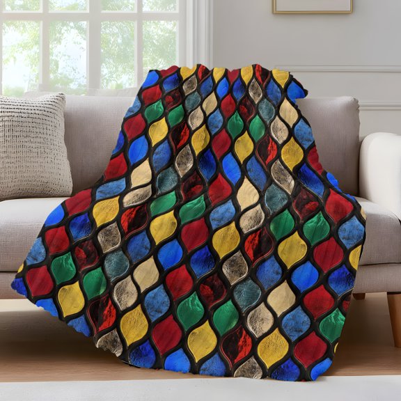 Colorful Morocco Fleece Throw Blanket for Couch, Modern Geometric Abstract Art Microfiber Flannel Blanket for All Season, Lightweight Soft Throw Blankets for Gifts, Home Decor, 32"x47"