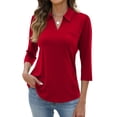 thumbnail image 2 of Summer Shirts for Women 2026 Trendy 3/4 Sleeve V Neck Solid Elegant Tops Going Out Collar Spring Blouse Gift Shirts Watermelon Red 3XL, 2 of 6