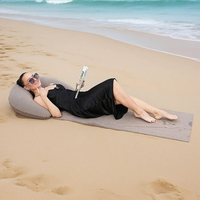 Inflatable Beach Mat with Pillow - Portable Flocking Outdoor Mat Designed for Travel Hiking Picnics and Beach Adventures