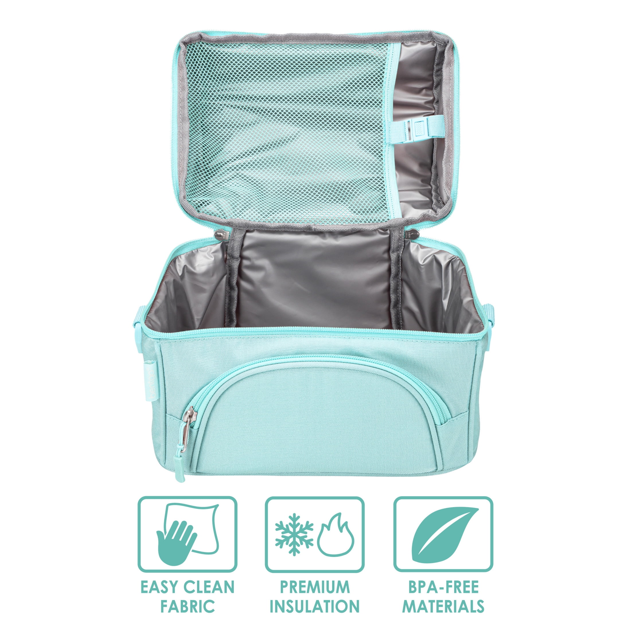 Bentgo Deluxe Lunch Bag - Durable and Insulated Lunch Tote with Zippered Outer Pocket, Internal Mesh Pocket, Padded & Adjustable Straps, & 2-Way Zippers - Fits Most Bentgo Lunch Boxes (Coastal Aqua)