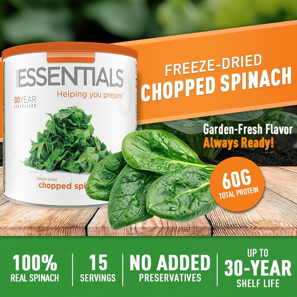 Emergency Essentials Freeze-Dried Chopped Spinach | Real Spinach for Everyday Cooking & Long-Term Food Storage | #10 Can | 15 Servings | Plant-Based Pantry Staple