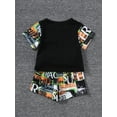thumbnail image 4 of Kucnuzki 18 Months Infant Boy Summer Outfits Shorts Sets 24 Months Short Sleeve Cool Graffiti Prints Patchwork T-Shirt Tops WalkShorts 2PCS Set Black, 4 of 7