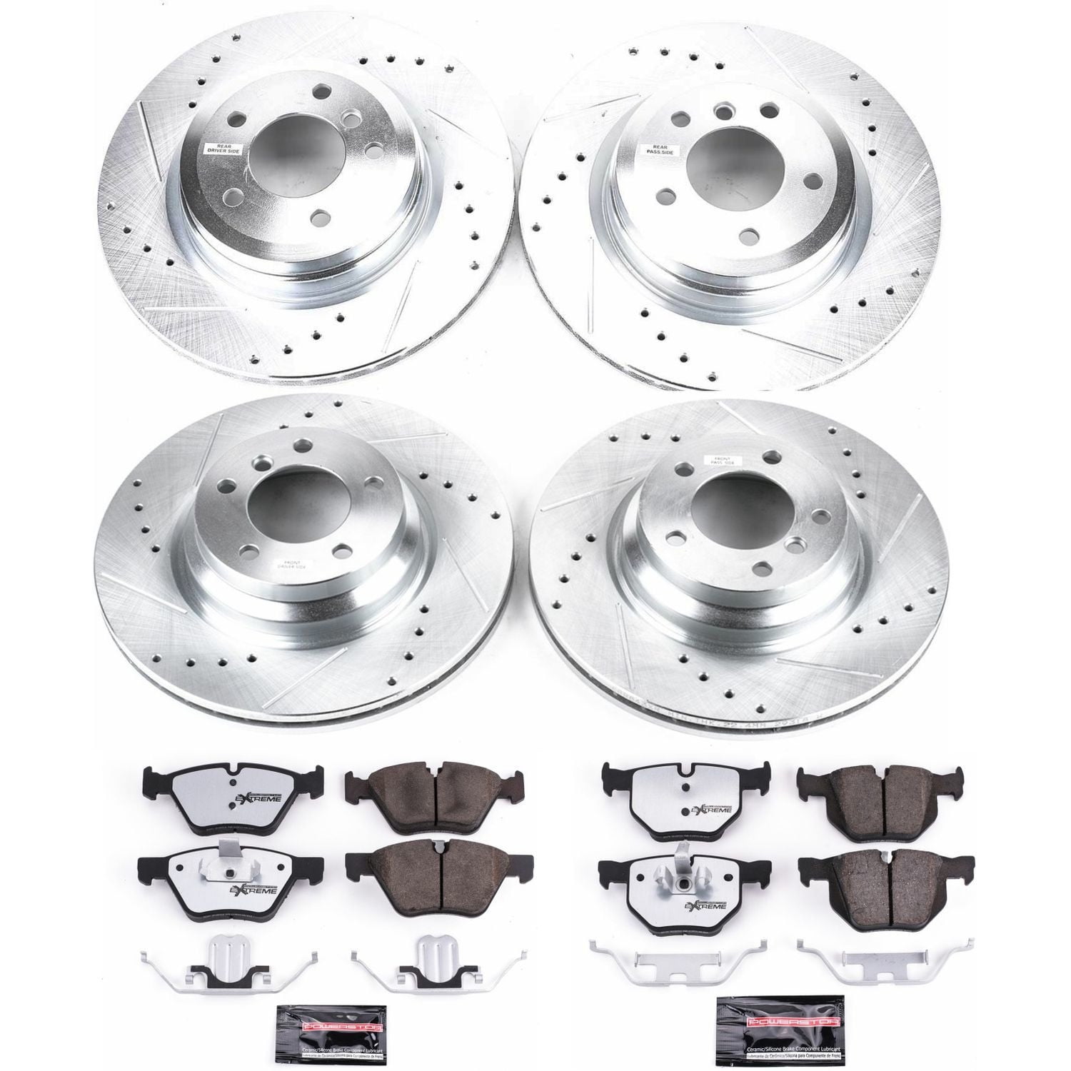 PowerStop Front and Rear Z26 Street Warrior Carbon-Fiber Ceramic Brake Pad and Drilled and Slotted Rotor Kit Fits: BMW Select Models K5768-26