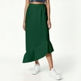 thumbnail image 2 of HXWCHs Women's Elegant High Waist Elastic Midi Skirt Flowy Solid Tiered Ruffle Hem Casual Swing Red XXXL, 2 of 8