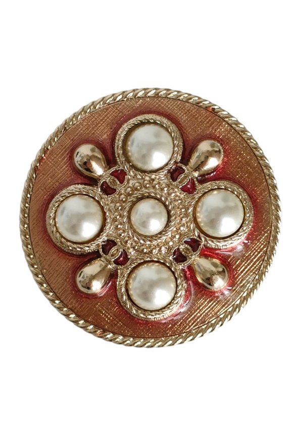 Pre-Owned CHANEL B17P Pearl Motif Pin Brooch with Box, Gold Color, Women's