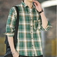 thumbnail image 5 of Ousvtion Saving Plaid Shirt Jacket for Men Button Down Shacket Jackets Long Sleeve Lapel Tops Lightweight Flannel Blouses Fall Spring Shirts Fashion Clothes With Pocket Clearance,A05-Green,L, 5 of 6