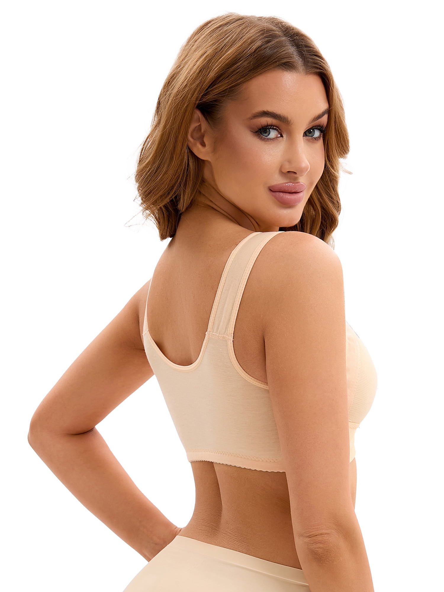 DARING DIVA Women's Full Coverage Lace Front Closure Vest Sports Bras Beige S